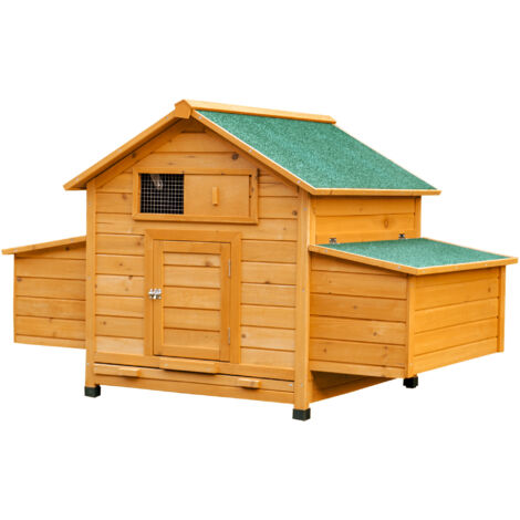 Poulailler Pondeuses Plein Air avec 2 Tiroirs, Nichoir et Toit Imperméable en Bois, 150x100x96.5 cm (1/5)