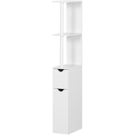 Colonne de Salle de Bain avec 2 Étagères et 2 Placards, Meuble Haut Gain de Place 15,2x29,8x118 cm, Blanc (1/5)