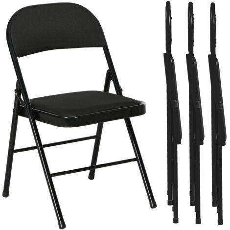 Lot de 4 Chaises Pliantes Rembourrées en Polyester, Structure en Acier, Noir (1/5)