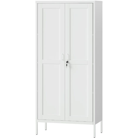 Armoire de Bureau en Acier 3 Niveaux Réglables avec Serrure et 2 Clés, 80x40x175 cm, Blanc (1/5)