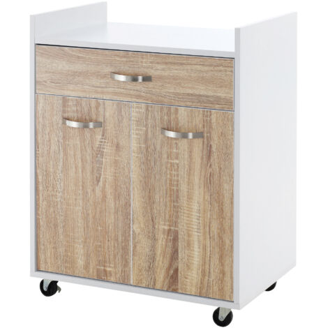 Chariot de Cuisine pour Micro-ondes, 4 Roues, en Bois, 60x40x77cm - Chêne (1/5)