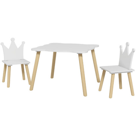 Table pour enfants avec dossier couronne et 2 chaises, blanc, 3-6 ans (1/5)