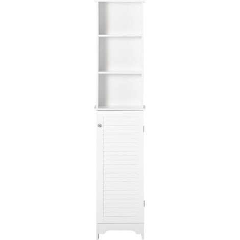 Colonne de Salle de Bain 3 Niveaux avec Placard Fermé, MDF et Panneaux de Particules, 34x20x165 cm, Blanc (1/5)