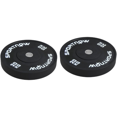 Lot de 2 Disques de Musculation 20kg pour Barre et Haltères, Alésage Ø5cm, Noir (1/5)