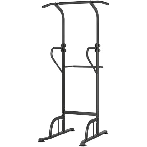 Station de musculation multifonctions, barre de traction, chaise romaine, hauteur réglable, acier noir et rouge (1/5)