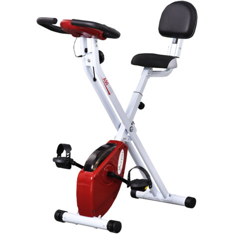 HOMCOM Vélo d'appartement pliable, fitness d'intérieur, 8 niveaux résistance magnétique, dossier et selle réglables, écran LCD, capteur cardiaque, rouge (1/5)