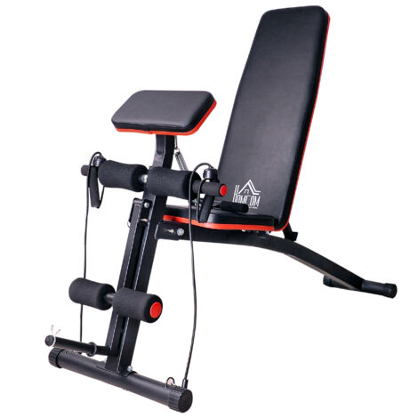 Banc de musculation pliable et inclinable HOMCOM, réglable pour développé couché, curl biceps, dos et abdos, avec extenseur jambes, acier, noir et rouge (1/5)