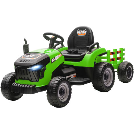 Tracteur électrique enfant avec remorque amovible, voiturette électrique, télécommande 2,4G, 139x58x55cm, vert (1/5)