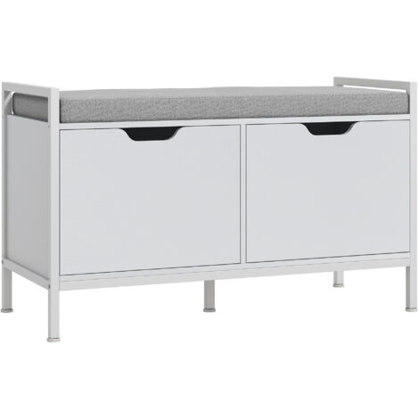 Banc à chaussures 2 portes avec coussin, meuble d'entrée blanc 84x35x50 cm (1/5)