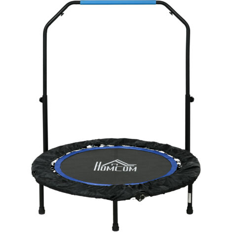 Trampoline fitness pliable 102 cm 28 ressorts avec poignée réglable noir bleu (1/5)