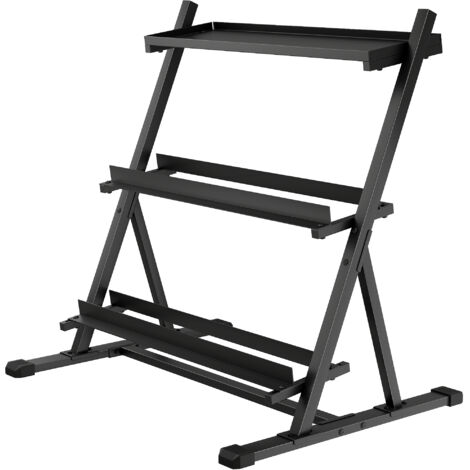 Support d'haltères 3 niveaux en acier ajustable, pour poids et kettlebells, noir (1/5)