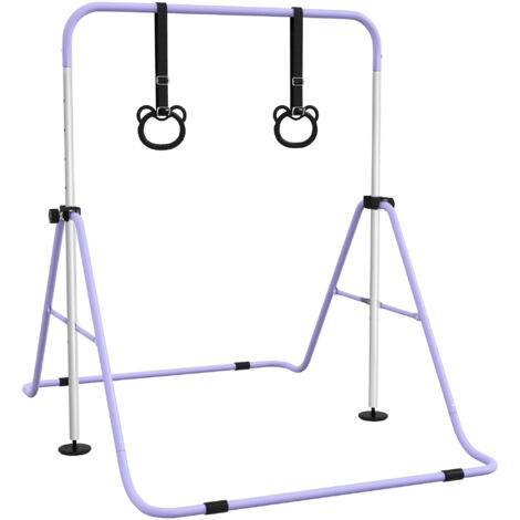 Barre de gymnastique enfant, horizontale pliable réglable avec anneaux, violet (1/5)