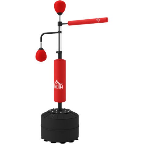 Sac de frappe 4-en-1 sur pied, punching ball autonome avec balles de vitesse, barre rotative, gants, 88 x 50 x 160-230 cm, rouge (1/5)