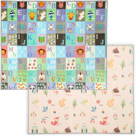Tapis d'éveil bébé pliable réversible, grand tapis sol mousse épais 180x150x1 cm multicolore (1/5)