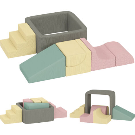 Parcours motricité bébé modulable en mousse 7 pièces housse lavable velours côtelé 174x174x30 cm multicolore (1/5)