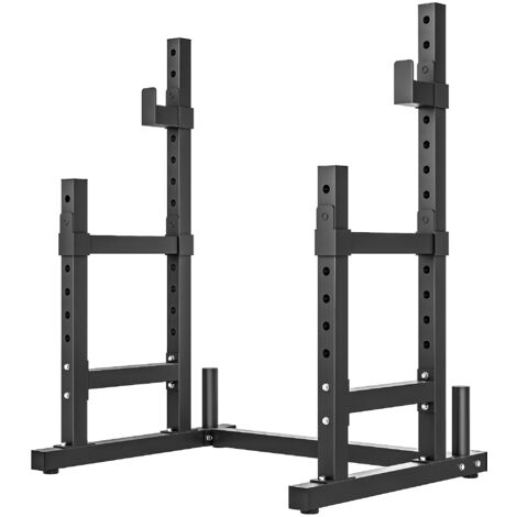 Porte-barres réglable 2 niveaux avec rangement disques, acier, 110x91x145 cm, noir (1/5)