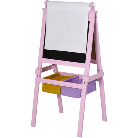 Chevalet 3 en 1 Enfant Bois Rose : Tableau Blanc, Noir & Rouleau Papier (1/5)