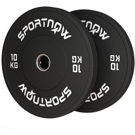 2 Disques de 10 kg en Caoutchouc avec Trou de 50 mm pour Haltères et Barres, Noir (1/5)