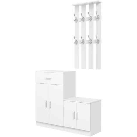 Porte-chaussures avec patère combiné pour entrée et chambre en bois blanc 100x32x187 cm (1/5)