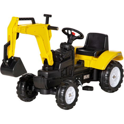 Pelle à pédales pour enfants 3-6 ans, 6 roues, acier et plastique, 107x42x71 cm, jaune (1/5)