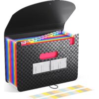 Organiseur de fichiers à 13 compartiments - Chemise extensible, boîte de classement portable, chemises accordéon de bureau, pochette plastique pour documents en papier de couleur.