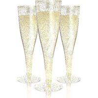 24 flûtes à champagne jetables en plastique Verres en plastique doré à paillettes pour fêtes Gobelets transparents à paillettes Verres à toast en plastique --