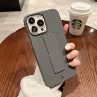 Étui avec dragonne et support de main compatible avec iPhone 14 Pro Max/14 Pro/14 Plus/14, en silicone souple antichoc - Gris - pour 14 Pro Max