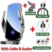 Chargeur sans fil pour voiture 120 W, support magnétique automatique pour téléphone, compatible avec iPhone 14, 13 et 11, Samsung et Xiaomi, charge rapide – Argenté avec ventouse