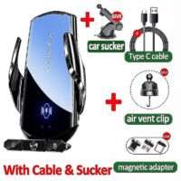 Chargeur sans fil pour voiture 120 W, support magnétique automatique pour téléphone, compatible avec iPhone 14, 13 et 11, Samsung et Xiaomi, charge rapide – Noir avec ventouse