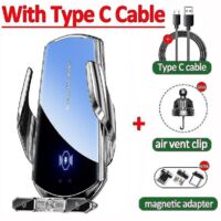 Chargeur sans fil pour voiture 120 W, support magnétique automatique pour téléphone, compatible avec iPhone 14, 13 et 11, Samsung et Xiaomi, charge rapide – Câble inclus (argenté)