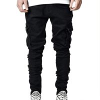 Pantalon cargo en denim pour homme, jean skinny, coupe slim décontractée - 3XL - Noir