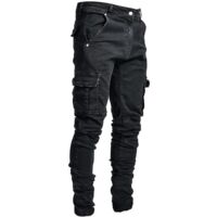 Pantalon cargo en denim pour homme, jean skinny, coupe slim décontractée - Taille S - Noir