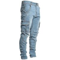Pantalon cargo en denim pour homme, jean skinny, coupe slim décontractée - Taille M - Bleu
