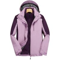 Combinaison d'alpinisme 3 en 1 pour femme et homme, veste coupe-vent imperméable à capuche détachable, hiver - L - Violet femme