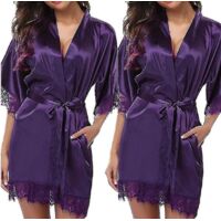 Peignoir en satin pour mariée, demoiselle d'honneur, kimono, robe de chambre, vêtement de nuit, peignoir - 2XL - Violet