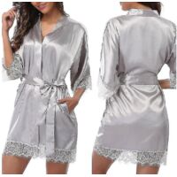 Peignoir en satin pour mariée, demoiselle d'honneur, kimono, robe de chambre, vêtement de nuit, peignoir - Taille L - Gris