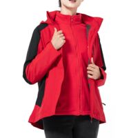 Combinaison d'alpinisme 3 en 1 pour femme et homme, veste coupe-vent imperméable à capuche détachable, hiver - L - Rouge femme