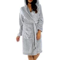 Peignoir polaire femme, robe de chambre à capuche, peignoir de bain en éponge, vêtement de nuit - Taille S - Gris