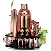 Ensemble de 14 pièces pour barman, en acier inoxydable, avec pivot en acrylique - 750 ml - Or rose