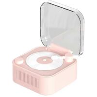 Platine vinyle vintage, enceinte Bluetooth sans fil, longue autonomie, rose