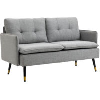 Divano due posti in tessuto gris con cuscini imbottiti e gambe in acciaio, 139x68x80 cm