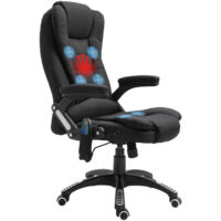 Fauteuil de Bureau Massant 6 Points et Chauffant, Hauteur Réglable et Fonction Bascule, Noir
