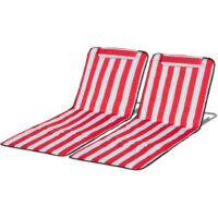 Set 2 Lettini Spiaggia Pieghevoli con Schienale Regolabile a 5 Livelli e Borsa, Rosso