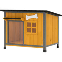 Cuccia per cani esterno legno acciaio antimorso tetto apribile tenda porta giallo