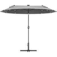 Ombrellone gemello con piede a croce e lampade solari, 295x150x219cm, Gris