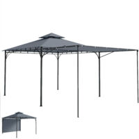 Gazebo de jardin avec toit extensible et trous de drainage, en métal et polyester, 3,2x3,2 m, gris foncé