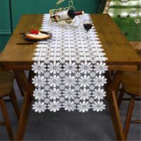 Nappe vintage bohème à fleurs blanches en dentelle macramé, chemin de table en dentelle crochetée à la main pour décoration de mariage (40 x 120 cm)