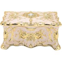 Boîte à bijoux vintage blanche à bordure dorée, rectangulaire, pour femmes et filles.