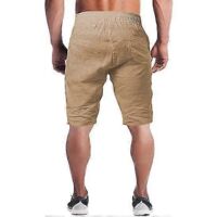 Short en lin pour homme, en coton léger et décontracté, idéal pour le sport, la gym et le yoga - Taille S - Kaki