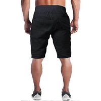 Short en lin pour homme, en coton léger et décontracté, idéal pour le sport, la gym et le yoga - Taille M - Noir